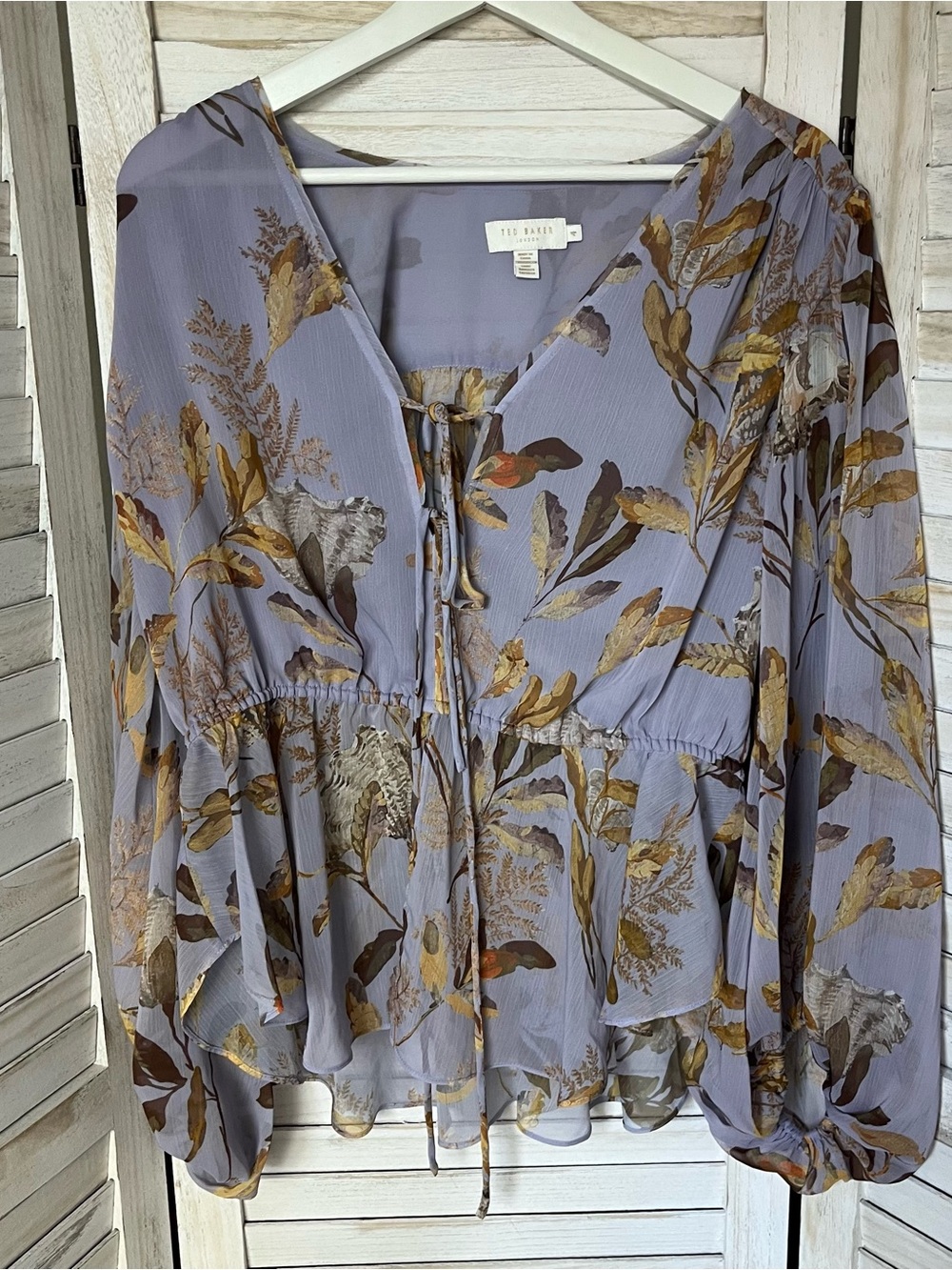 Ted Baker Lavender Floral Tie-Front Peplum Blouse